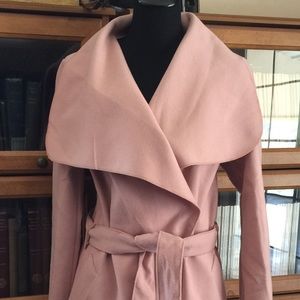 Missguided pink nude belted wrap coat